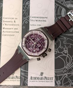 Alternative view of Audemars Piguet Royal Oak Offshore Lady Original Papers Purple Dial New Strap