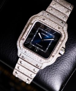 Cartier Santos Large Blue Bussdown Natural Diamond Set