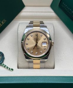 Rolex Datejust 41 NEW 2026 Champagne Diamond Two Tone Yellow Gold Smooth Bezel Oyster Bracelet
