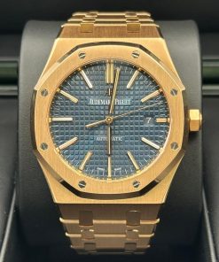 Alternative view of Audemars Piguet Royal Oak Selfwinding Blue Dial Rose Gold