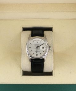 Alternative view of Rolex Day-Date 1974 Day-Date 1803 Linen Dial 18kt White Gold Leather strap
