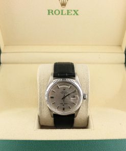 Rolex Day-Date 1974 Day-Date 1803 Linen Dial 18kt White Gold Leather strap