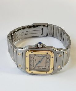 Cartier Santos Galbée Large Stainless Steel/Yellow Gold Ivory Roman Dial W20011C4