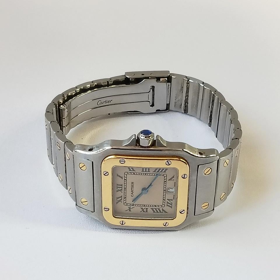 Cartier Santos Galbée Large Stainless Steel/Yellow Gold Ivory Roman Dial W20011C4