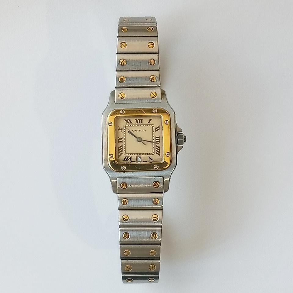 Cartier Santos Galbée Large Stainless Steel/Yellow Gold Ivory Roman Dial W20011C4 - Image 5
