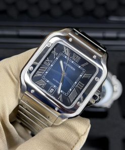 Alternative view of Cartier Santos De Cartier Large Santos Blue Dial Complete Set Leather Strap + Clasp
