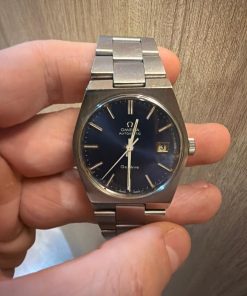 Alternative view of Omega Genève 1969 Ultra Rare Blue Sunburst Dial Automatic Overhauled