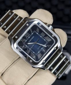 Cartier Santos De Cartier Large Santos Blue Dial Complete Set Leather Strap + Clasp