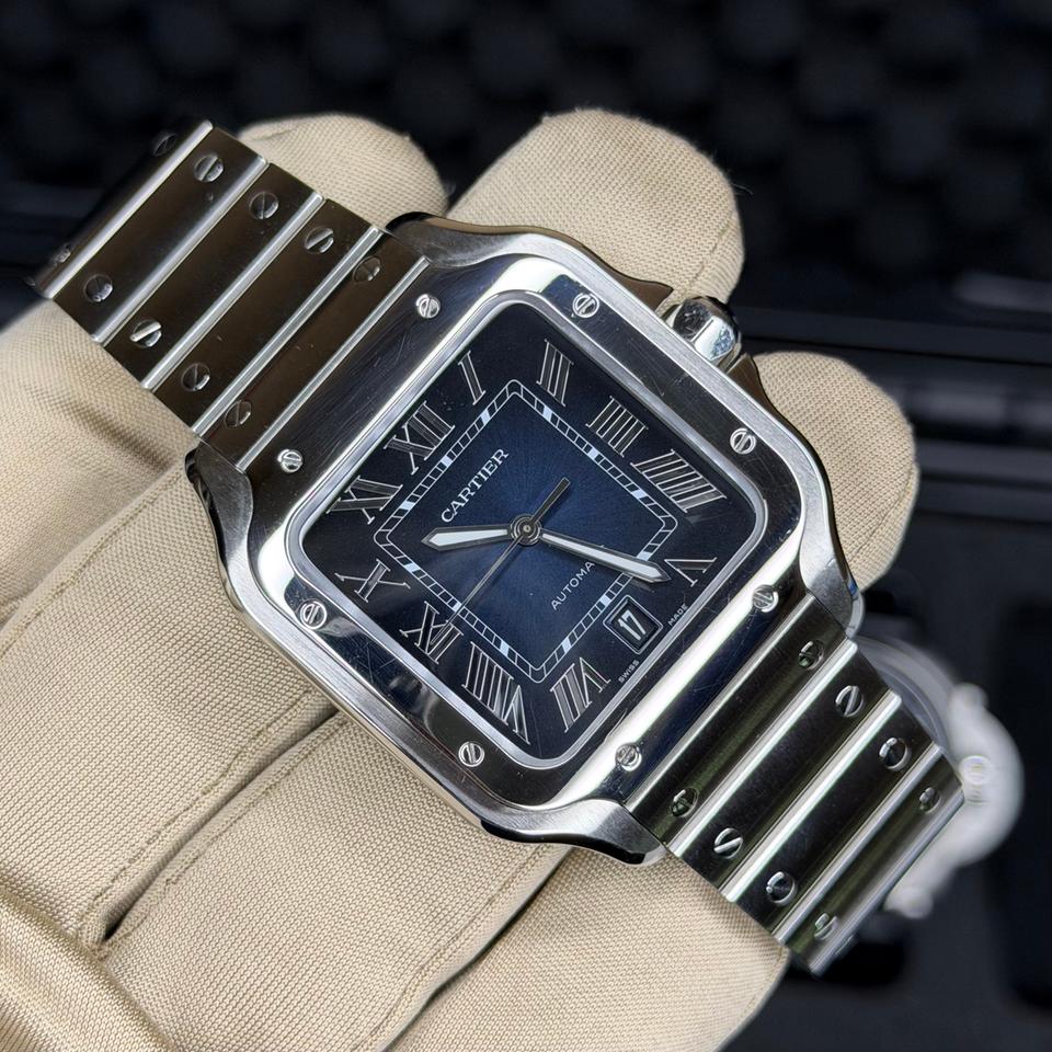 Cartier Santos De Cartier Large Santos Blue Dial Complete Set Leather Strap + Clasp
